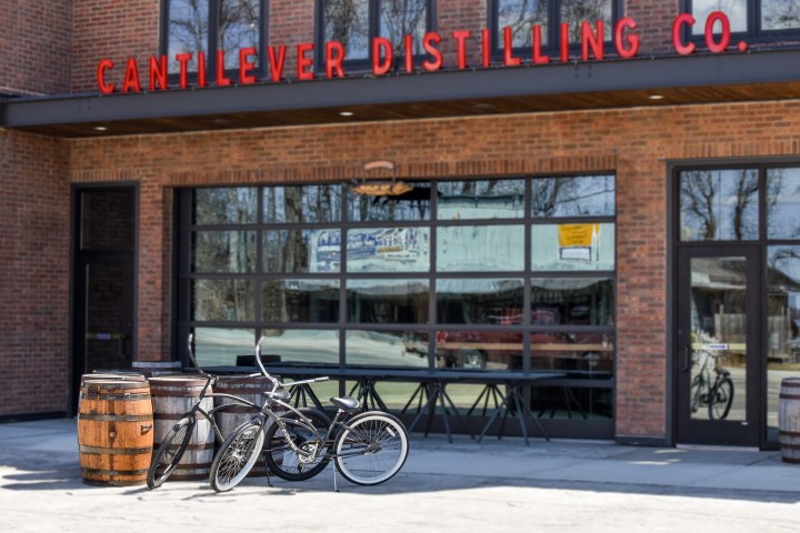 a bicycle parked on the side of a building